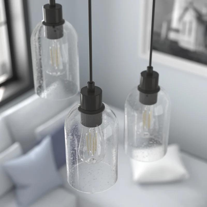 Noble Bronze Mini LED Pendant with Seeded Glass Shade