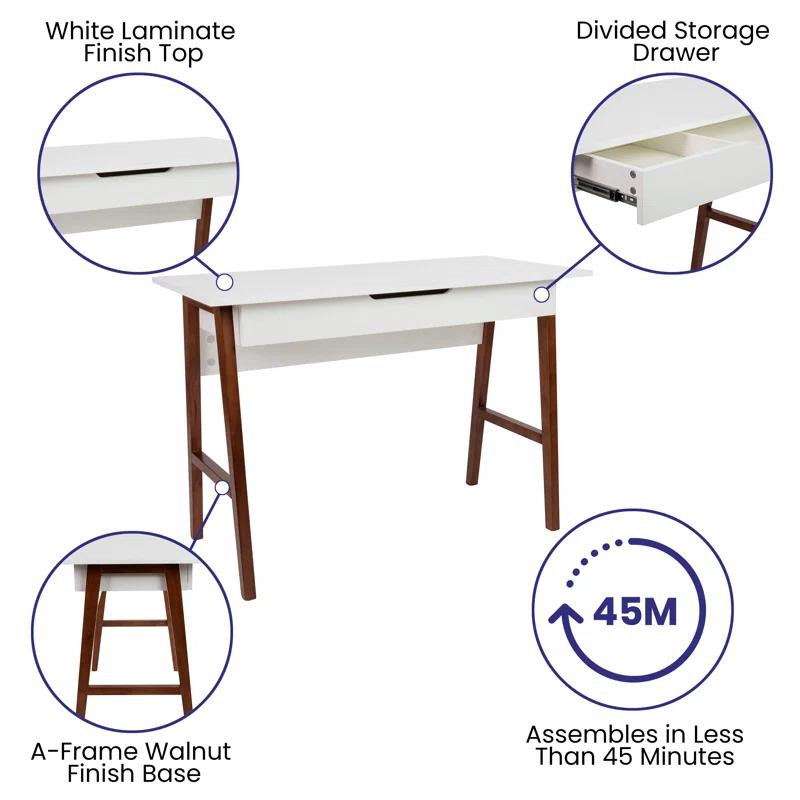 Zipcode Design™ Ferebee Home Office Writing Computer Desk with Drawer - Table Desk
