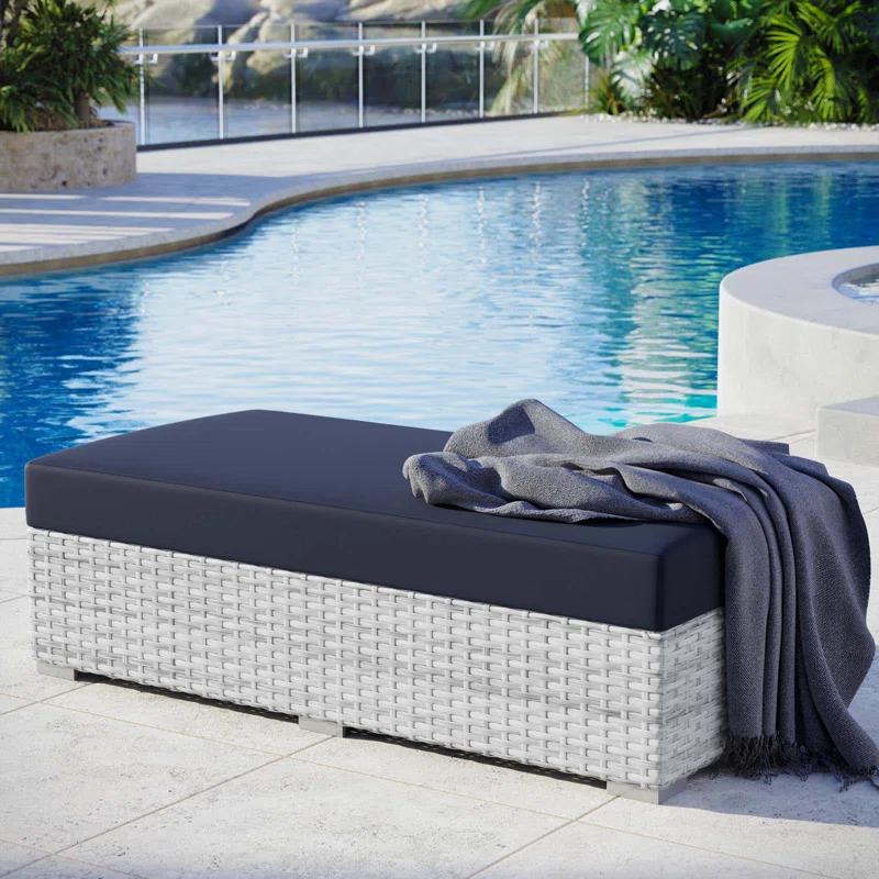 Convene Versatile Light Gray and Navy Rectangular Patio Ottoman