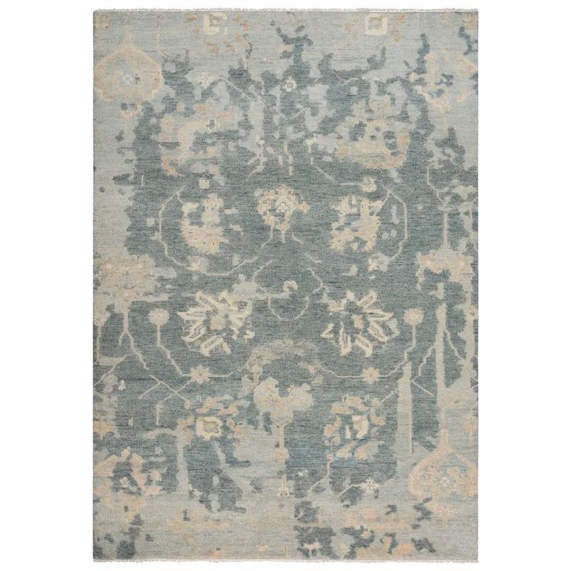 Elegant Ivory Floral Hand-Knotted Wool-Cotton Rug, 9' x 12'