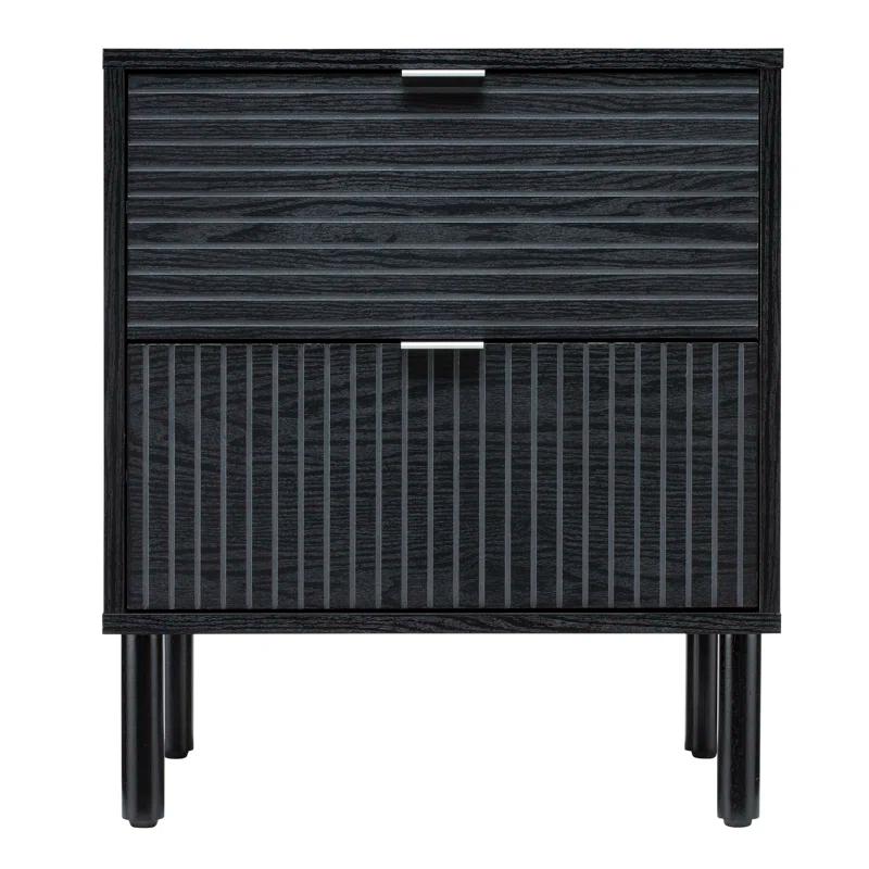 Sango Sango Merk 2-Drawer Solid Wood Nightstand, Drawers With Horizontal & Vertical Grooves