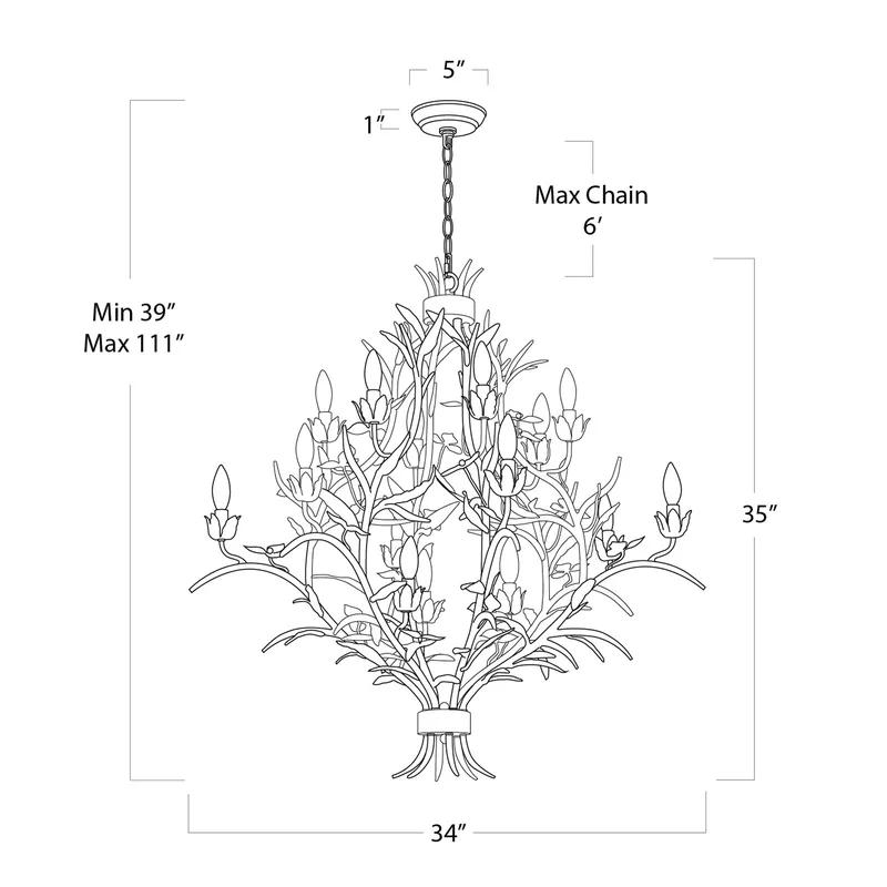 Gold Brass 34" 15-Light Candle Chandelier