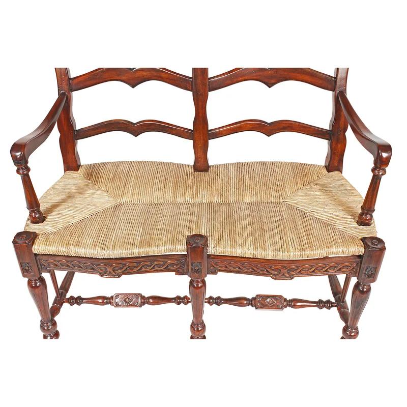 Elegant Solid Mahogany and Rush 44" Split Back Settee