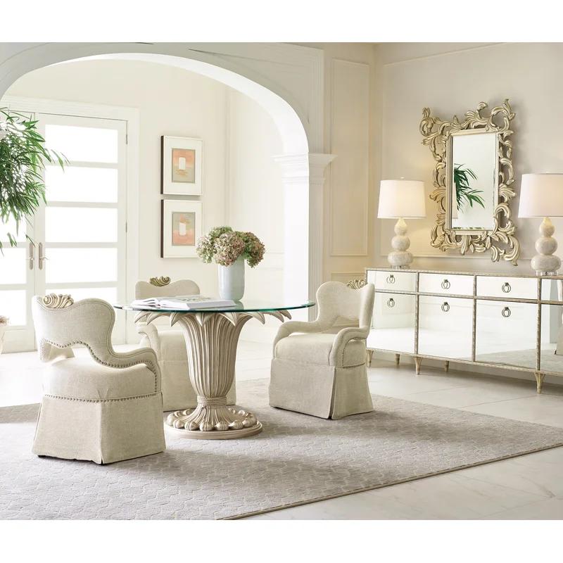 Aglow Gold & White Baroque-Inspired 100'' Media Console with Mirrored Exterior