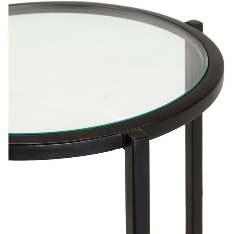 Ava 15" Round Black Metal and Clear Glass End Table