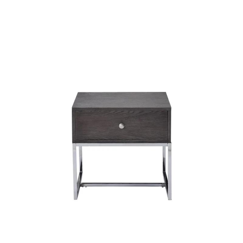 Modern Gray Oak & Chrome Rectangular End Table with Storage
