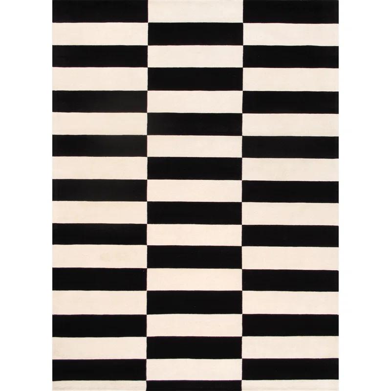 Pasargad Rodeo Striped Handmade Tufted Black/Beige Area Rug