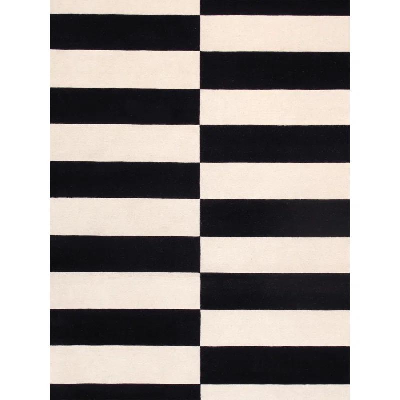 Pasargad Rodeo Striped Handmade Tufted Black/Beige Area Rug
