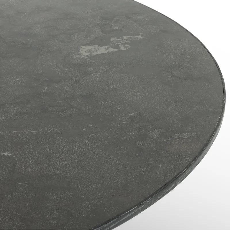 Contemporary Black Oak and Marble Round Dining Table, 53"