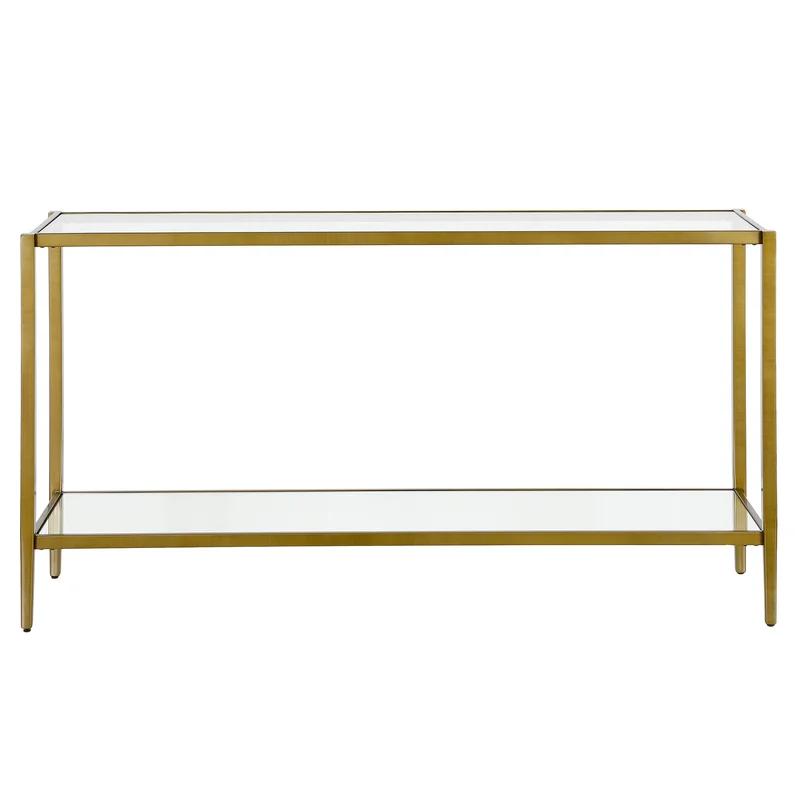 Gold and Glass Rectangular Console Table with Storage