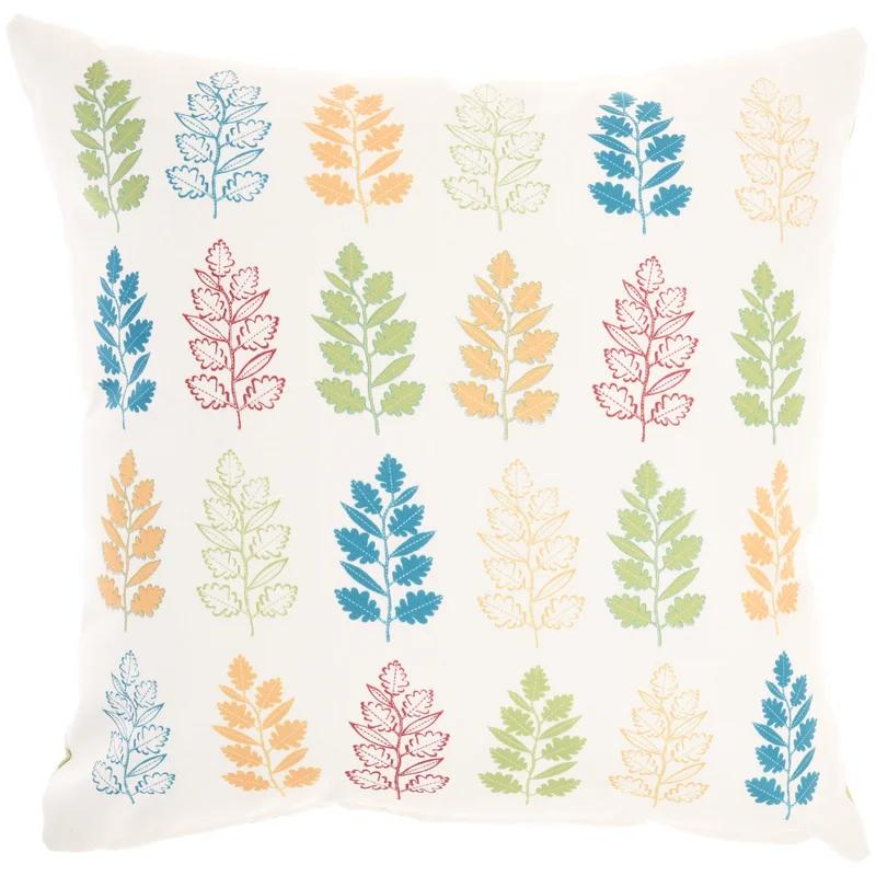 Multicolor Embroidered Leaf and Chevron 18" Square Throw Pillow