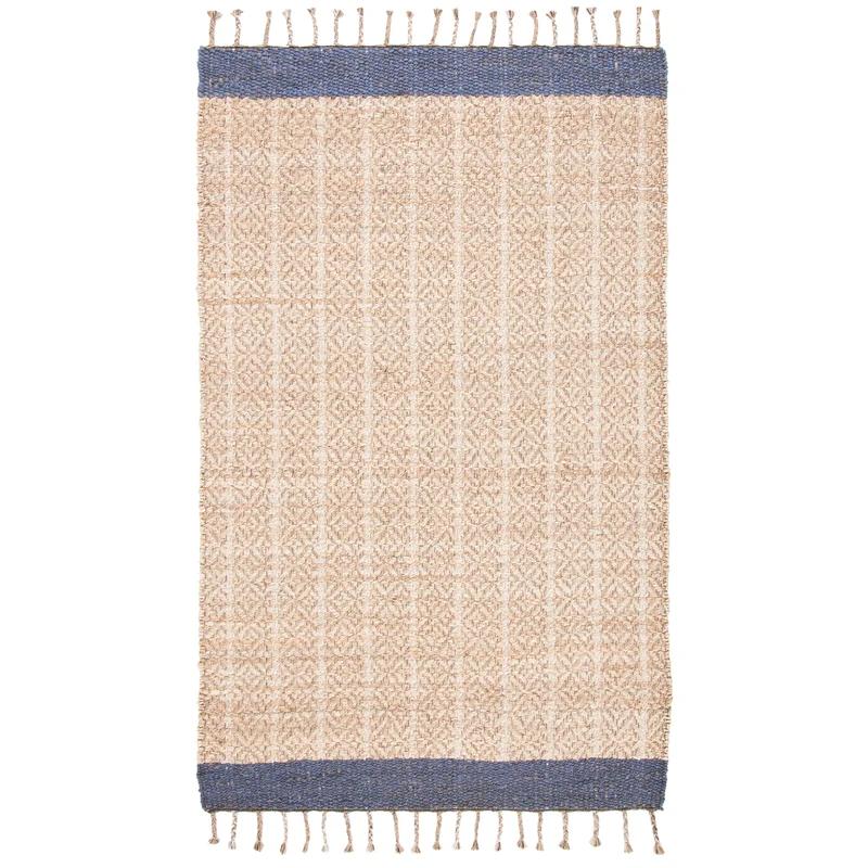 Boho-Chic Natural & Purple Handwoven Cotton Rug - 4' x 6'