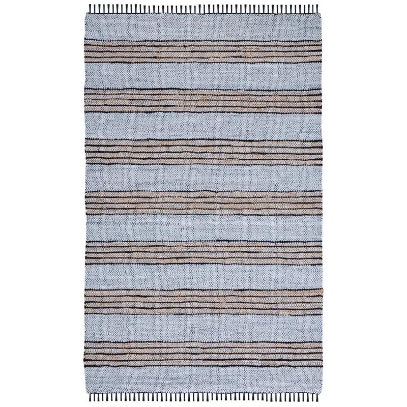 Vintage Leather Hand Woven 70% Leather, 25% Jute, And 10% Cotton Striped Rug