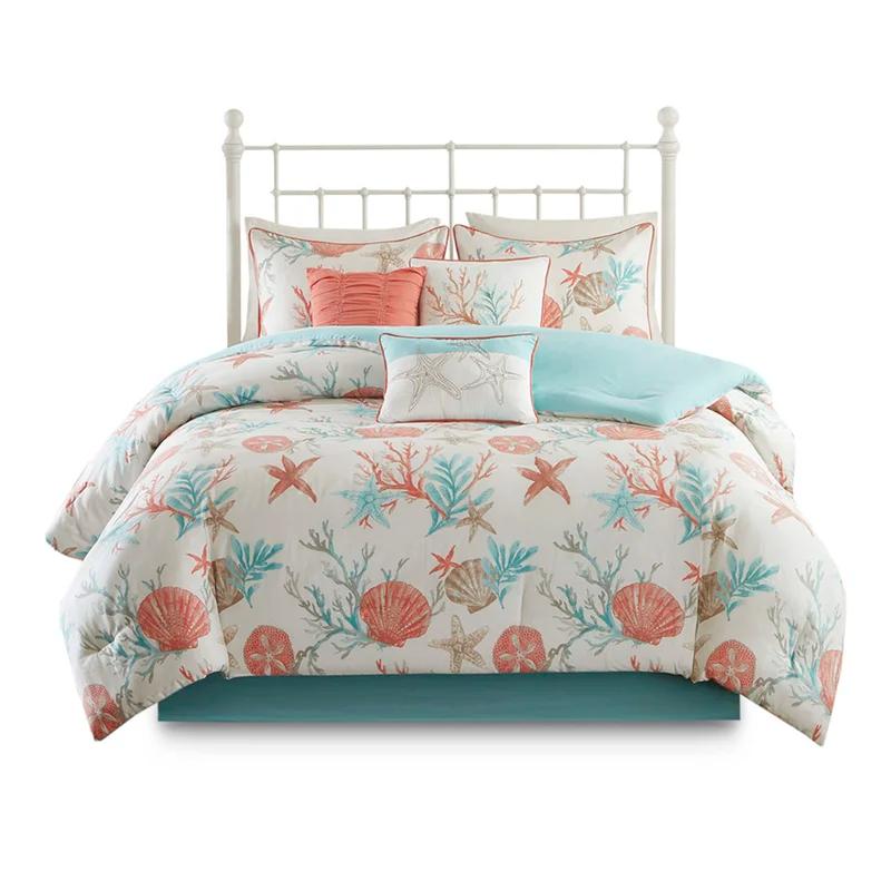 California King Coral Cotton Coastal Comforter Set