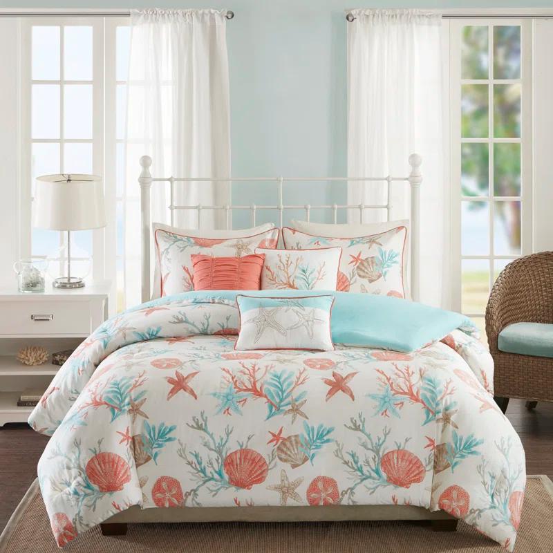 Madison Park Pebble Beach 6 Piece Cotton Sateen Coastal Duvet Cover Set