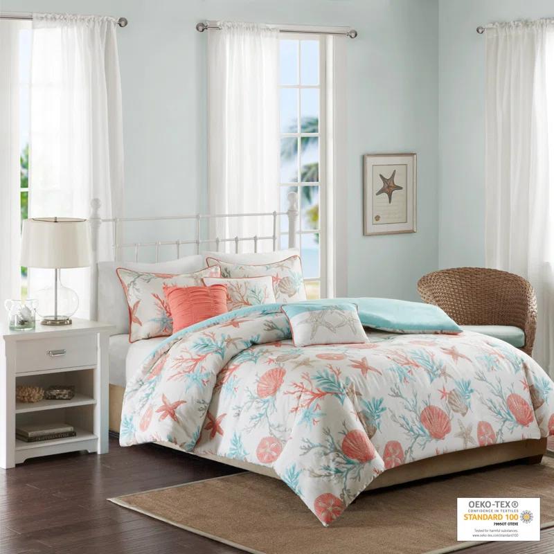Madison Park Pebble Beach 6 Piece Cotton Sateen Coastal Duvet Cover Set