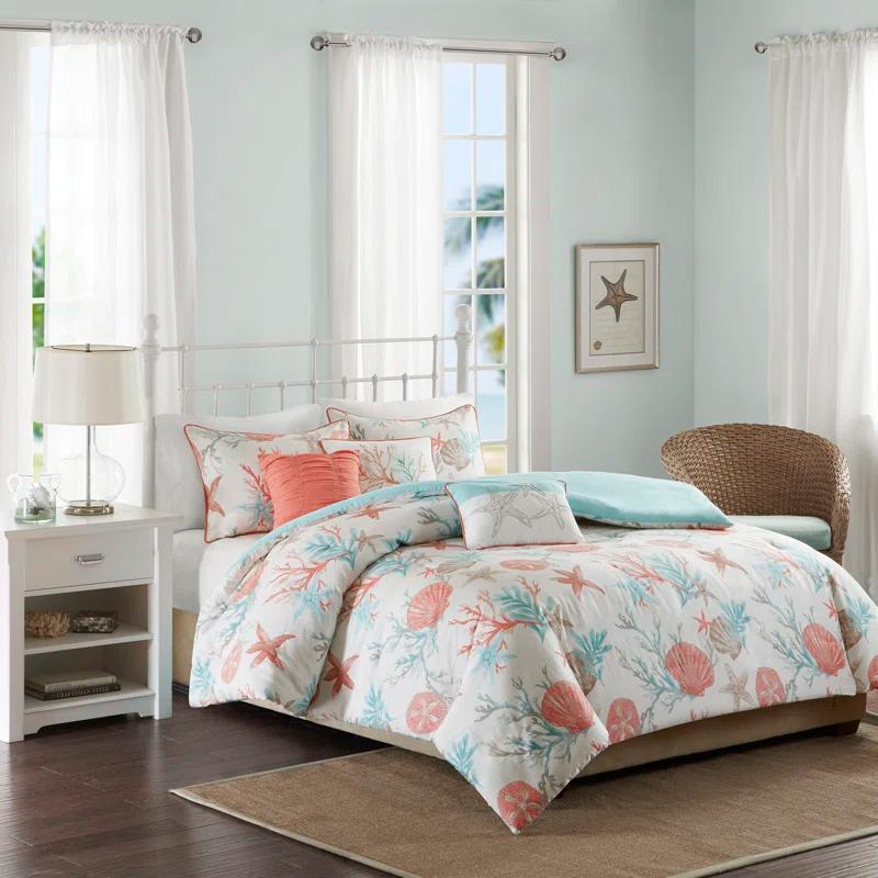 Madison Park Pebble Beach 6 Piece Cotton Sateen Coastal Duvet Cover Set