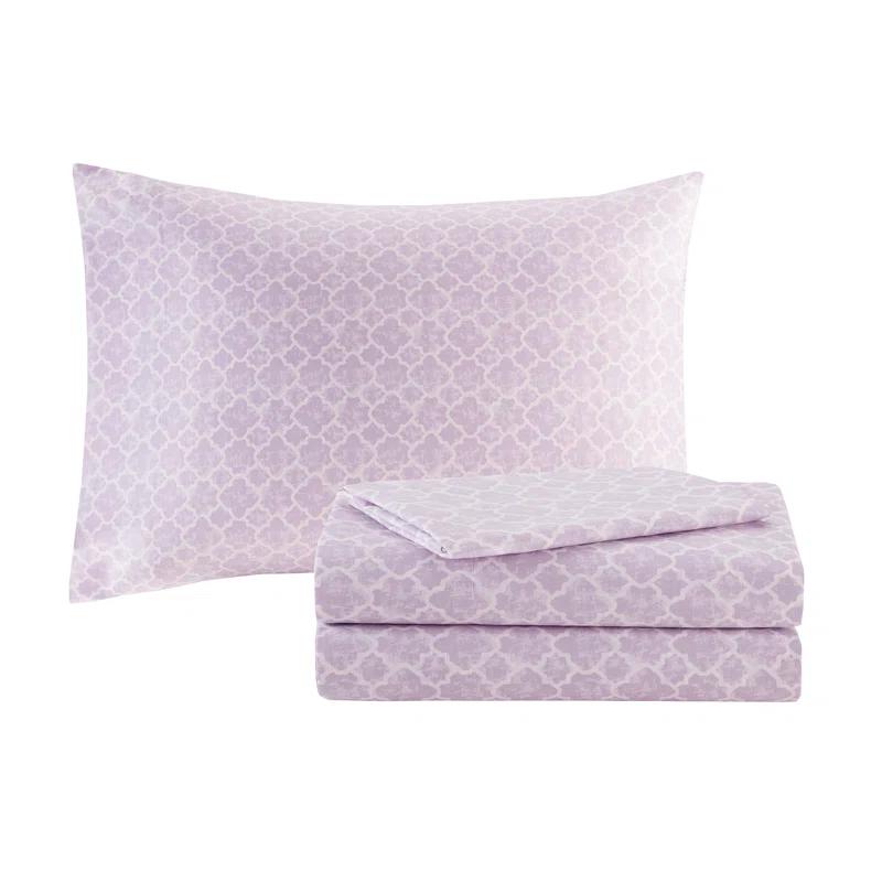 Lafael Purple/White Microfiber Reversible Traditional Comforter Set with Cotton Bed Sheets