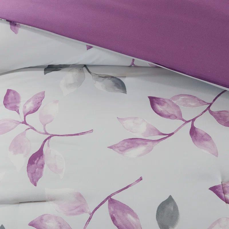 Lafael Purple/White Microfiber Reversible Traditional Comforter Set with Cotton Bed Sheets
