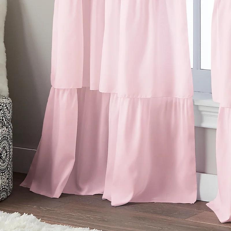 Pink Ruffled Rod Pocket Light-Filtering Kids Curtain Panel