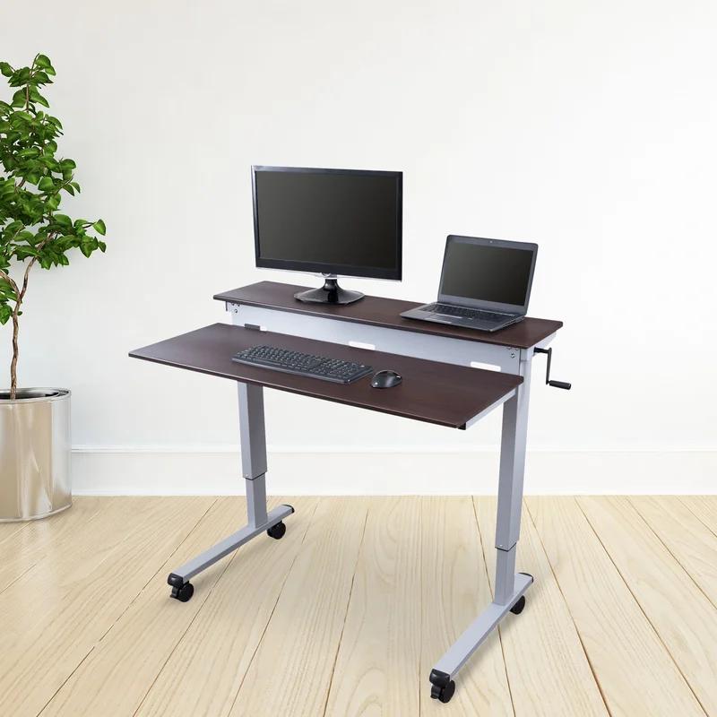 Dark Walnut Adjustable Height Standing Desk with Metal Base