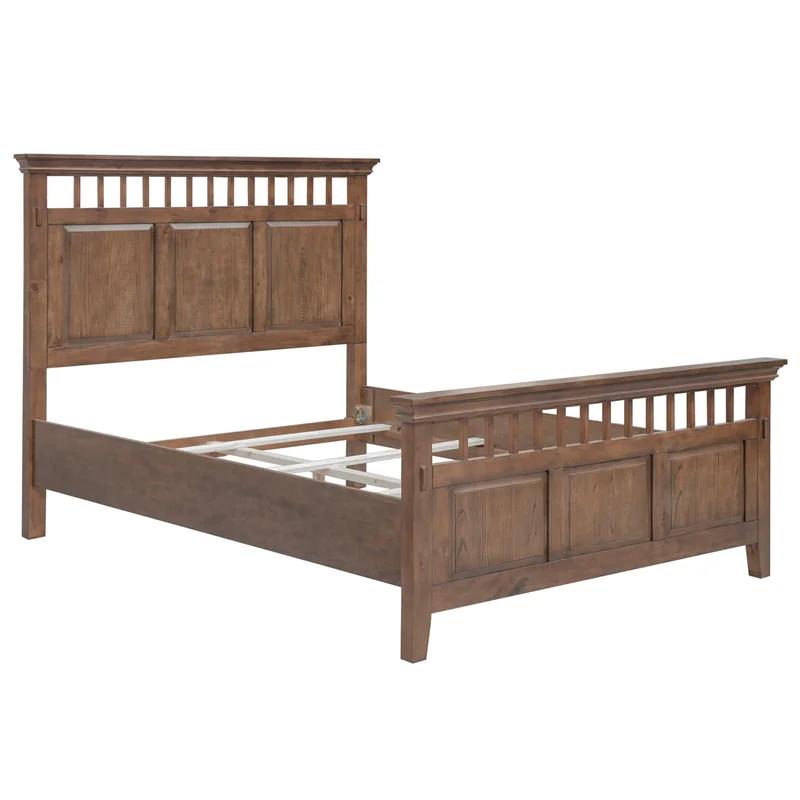 Amish Inspired Mission Style Queen Bed with Panel Headboard in Brown Pine