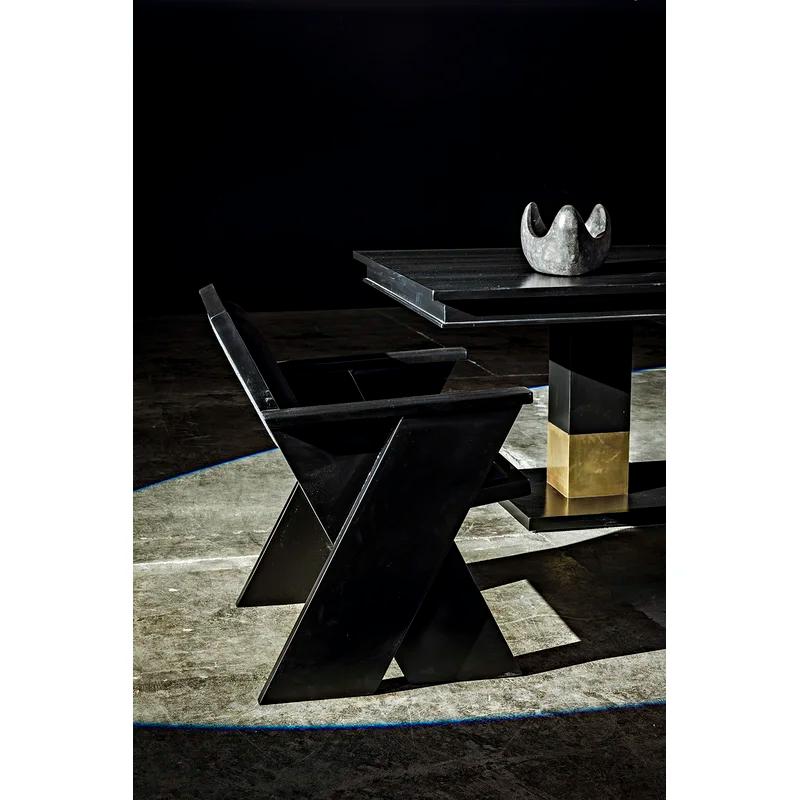 Ravenko Hand-Rubbed Black Mahogany Dining Table with Brass Accents