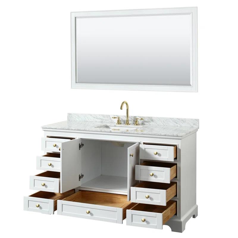 Deborah 60'' White and Brushed Gold Freestanding Single Bathroom Vanity with Carrara Marble Top