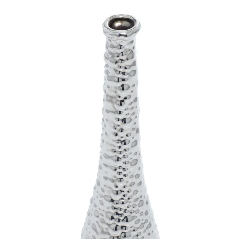 Elegant Trio Silver Ceramic Vase Set with Textured Finish