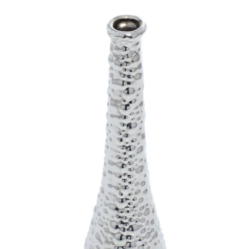 Elegant Trio Silver Ceramic Vase Set with Textured Finish