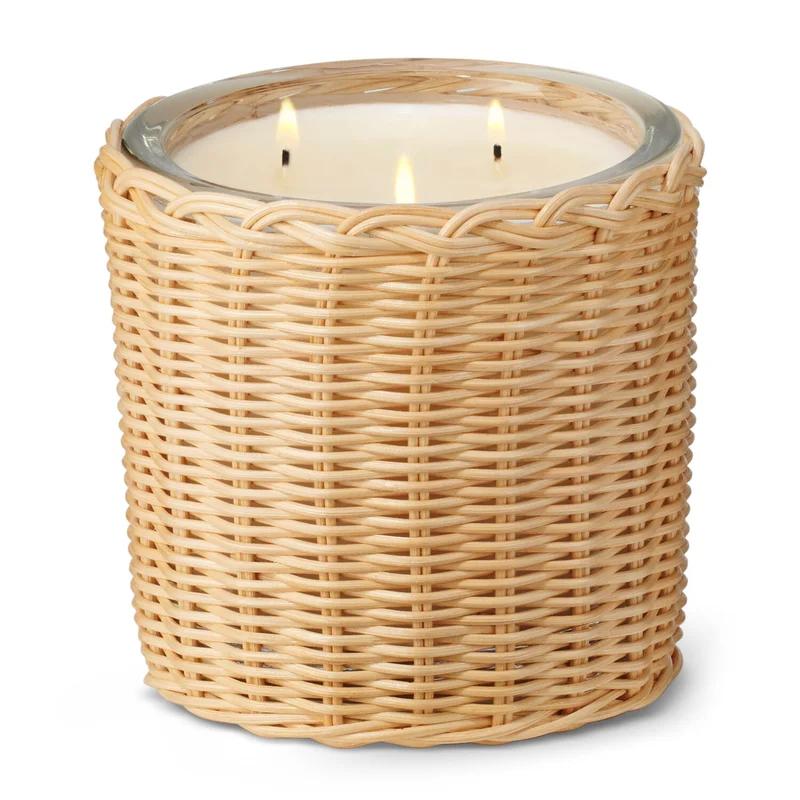 Tulia Rustic Orange Blossom Scented Soy Candle in Wicker Basket