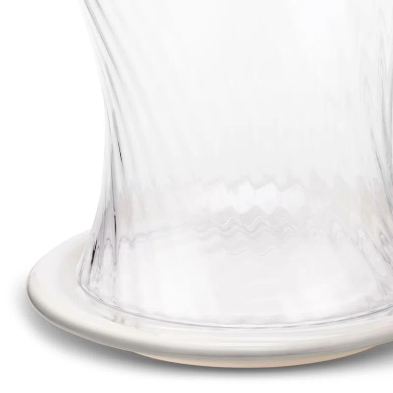 Small Cream Ceramic Base Glass Hurricane Lamp