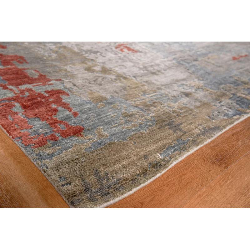 Laureno Luxe Abstract Blue Hand-Knotted Viscose Area Rug - 12' x 15'