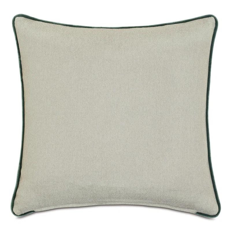 Olive Green and Beige Velvet Cotton Blend Square Throw Pillow