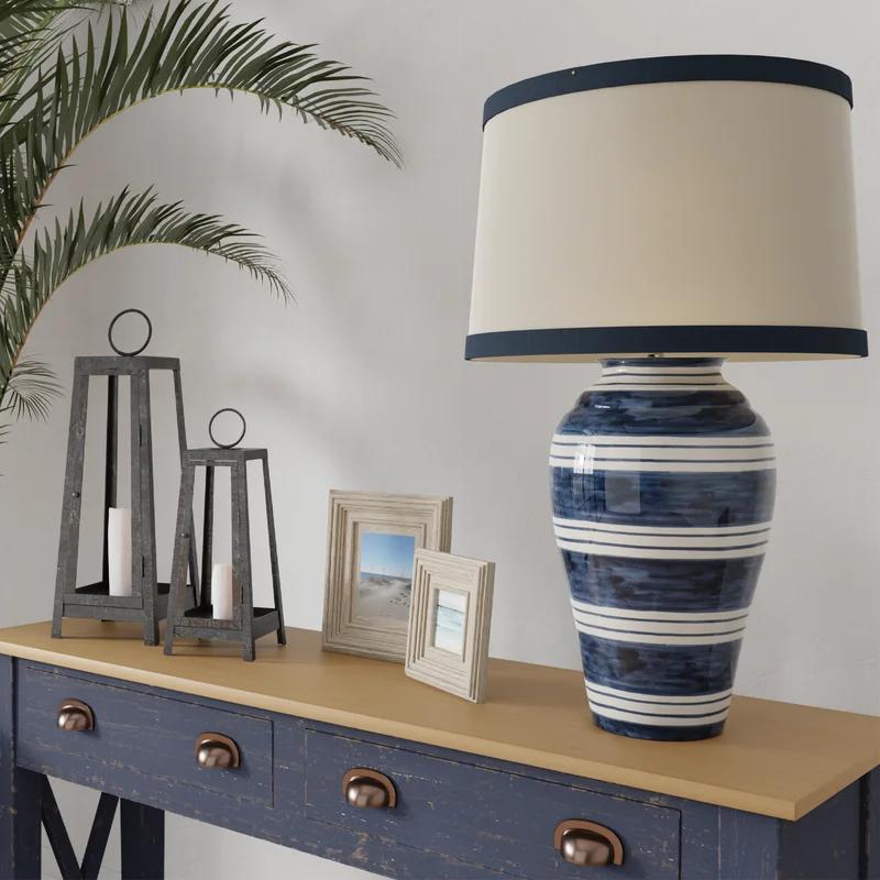 Bimini Blue Ceramic Table Lamp with Navy Linen Shade