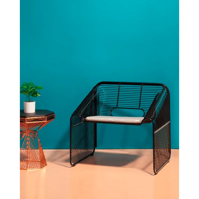 Eco-Friendly Geometric Galvanized Iron Lounge Chair in Black
