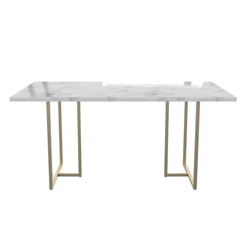 CosmoLiving Rectangular 68" Faux Marble Dining Table with Gold Legs