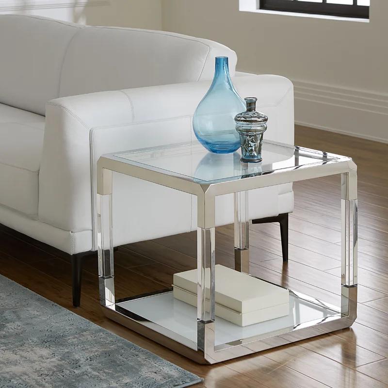 Jasper Ultra-Clear Glass and Acrylic End Table with Polished Stainless Steel