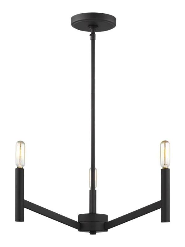 Vector Mini 3-Light Chandelier in Midnight Black with Brass Accents