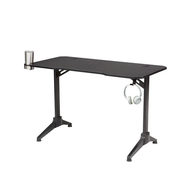 47.2" T-shaped Black Metal Gaming Desk with Cup Holder & Headphone Hook