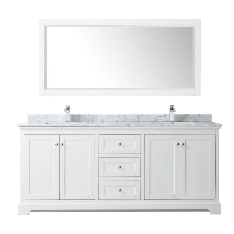 Wyndham Collection Avery 80'' Double Bathroom Vanity with Marble Top with Mirror
