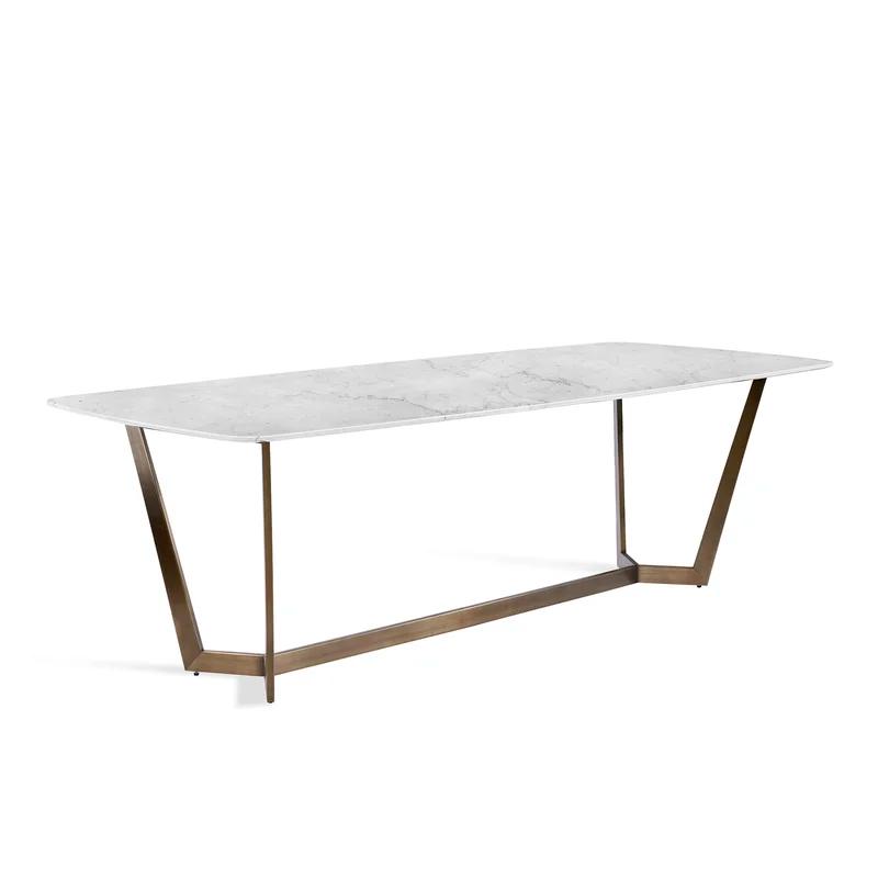 Lowell Carrara White Marble 94" Dining Table with Metal Base