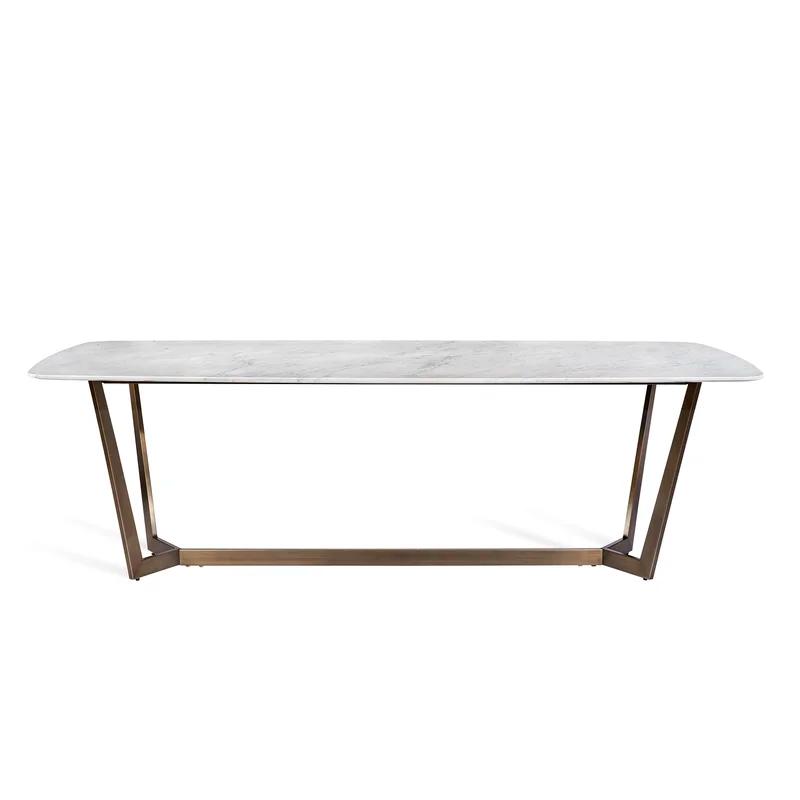 Lowell Carrara White Marble 94" Dining Table with Metal Base