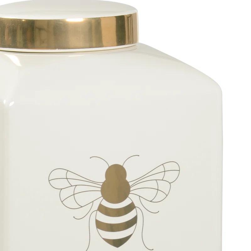Light Green and Gold Ceramic Ginger Jar with Royal Bee Design