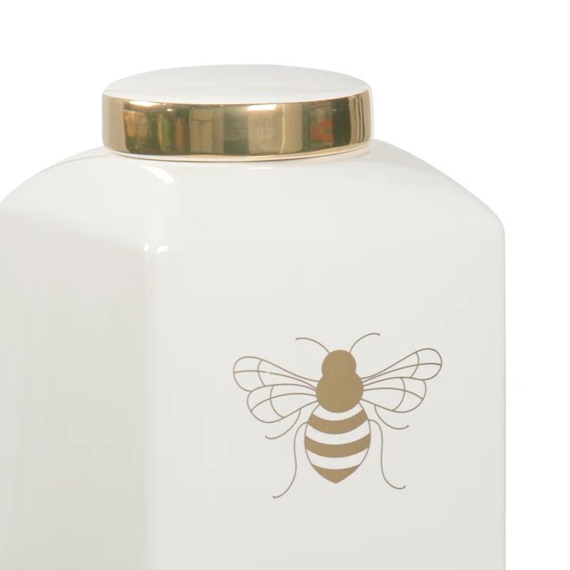 Light Green and Gold Ceramic Ginger Jar with Royal Bee Design