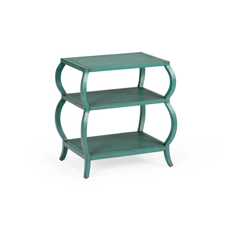 Wildwood Teal Painted Bamboo Laminate Tiered End Table