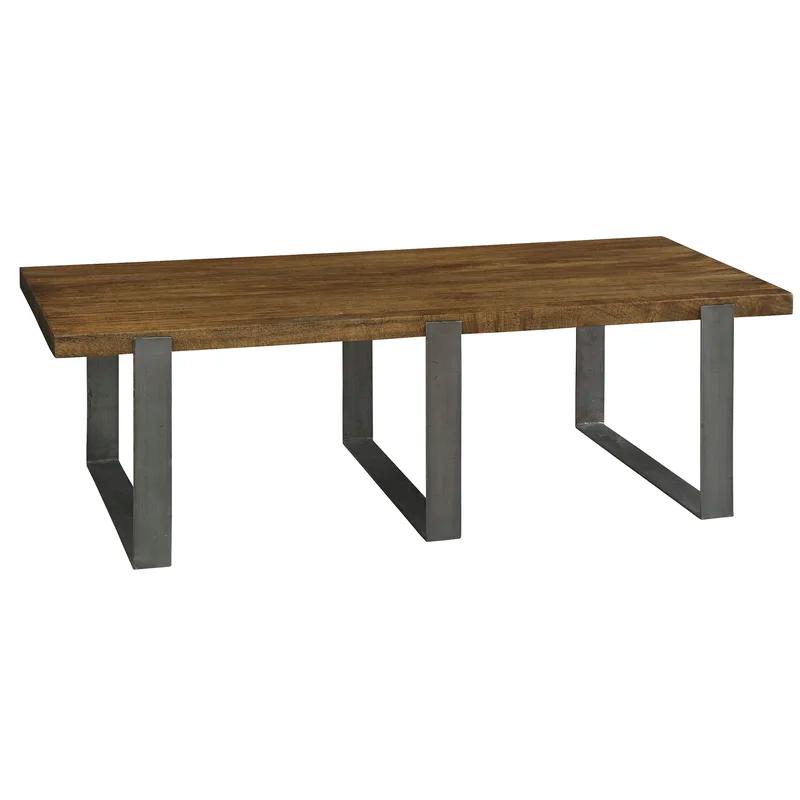 Transitional 60'' Rectangular Metal & Wood Cocktail Table in Brown