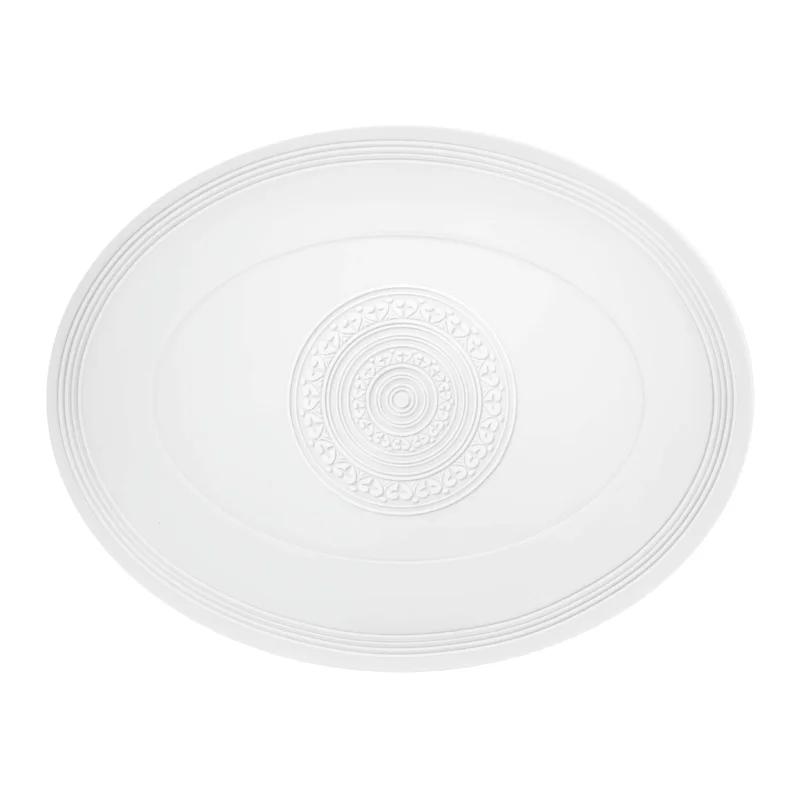 Contemporary Ornament White Ceramic Oval Platter 13.6-Inch