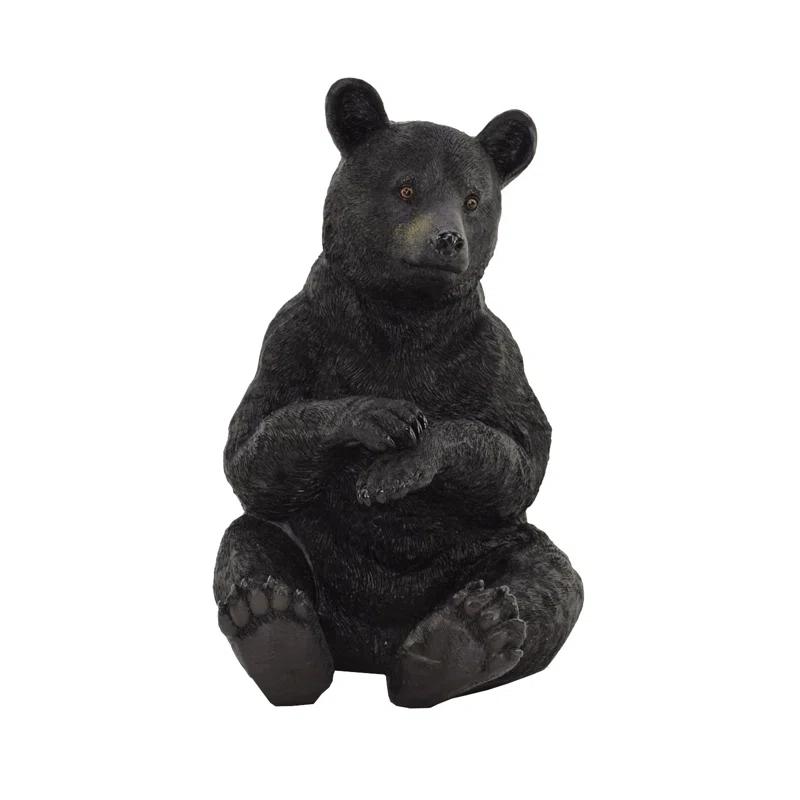 Rustic Black Bear Poly-Resin 12" Sitting Statue