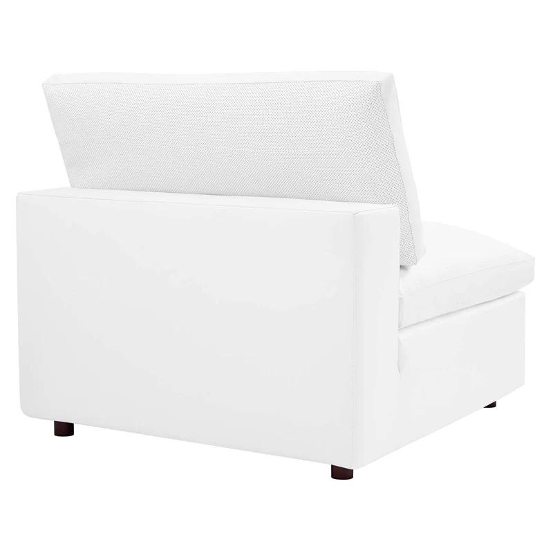 Commix Plush Vegan Leather Armless Lounge Chair in White